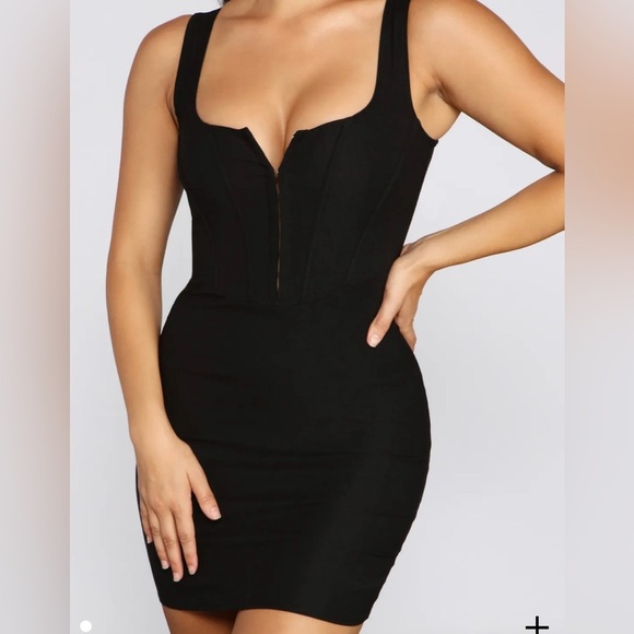 Windsor Sweet And Sassy Square Neck Black Corset Mini Dress Small - Picture 2 of 10